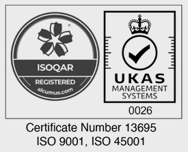 ISOQAR Registered - alcumus.com - UKAS Management Systems 0026 - Certificate Number 13695 - ISO 9001, ISO 45001